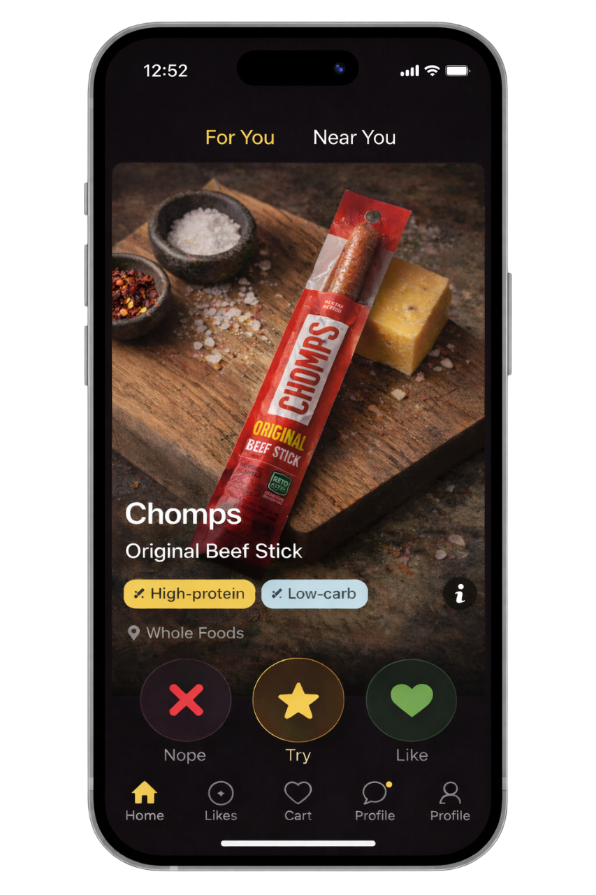 Swipe screen - Discover your perfect snack